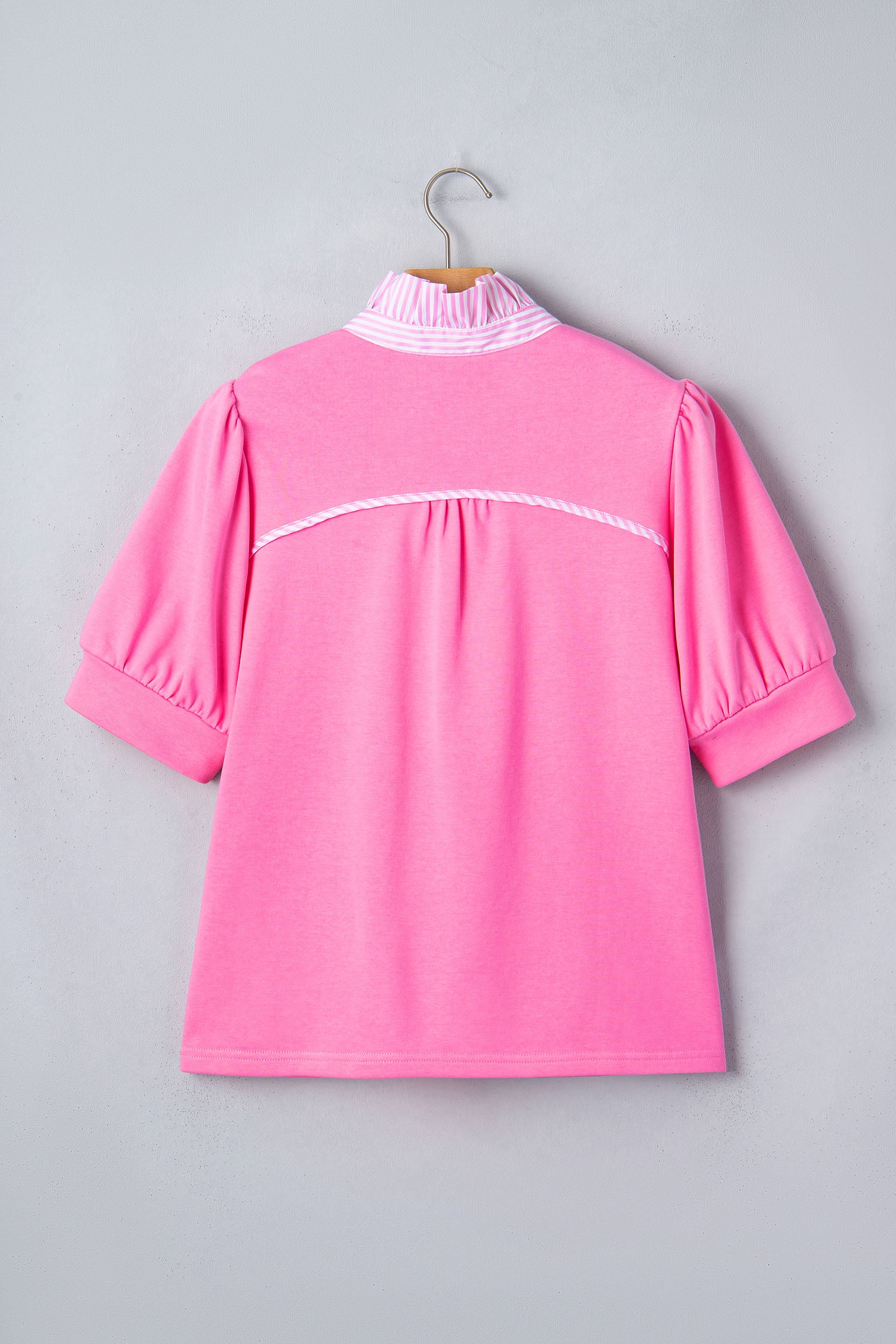 Striped Frilled Collar Short Sleeve Blouse
