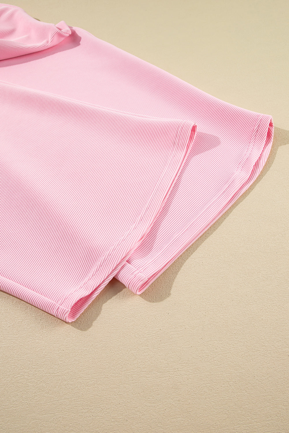 Pink Textured Ruffled Sleeve Zipped Top and Wide Leg Trousers Set eAura