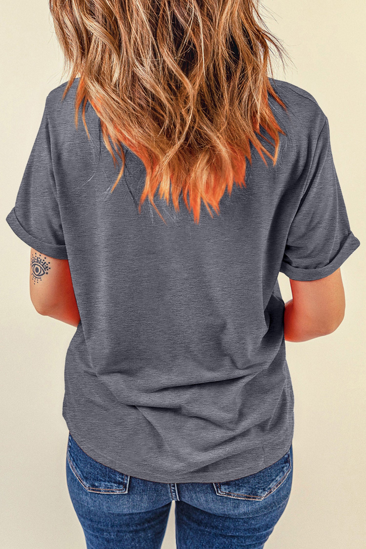 Pumpkin Season Graphic Round Neck Short Sleeve T-Shirt – Gray