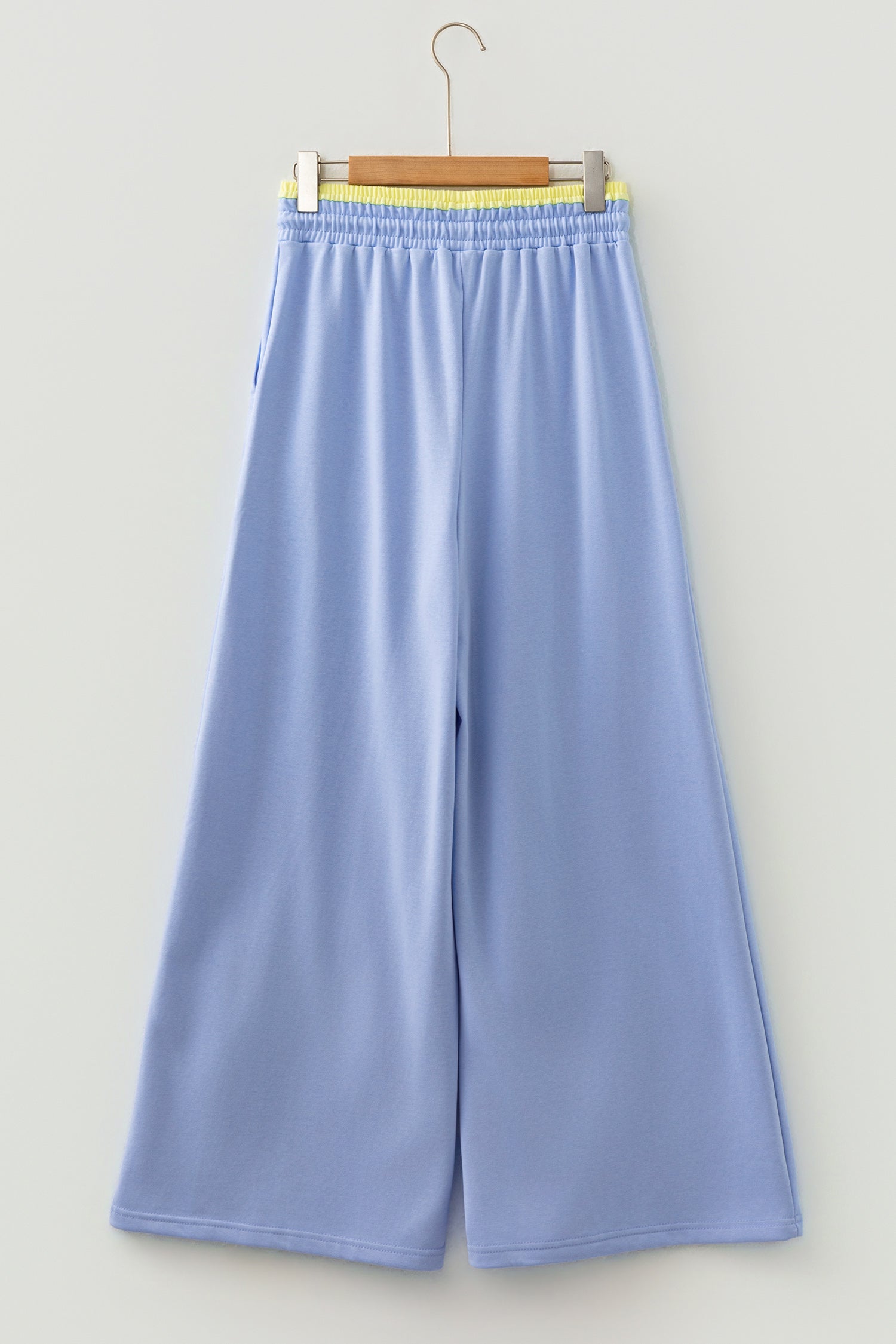 Sky Blue Color Block Flower Patchwork Drawstring Wide Leg Pants