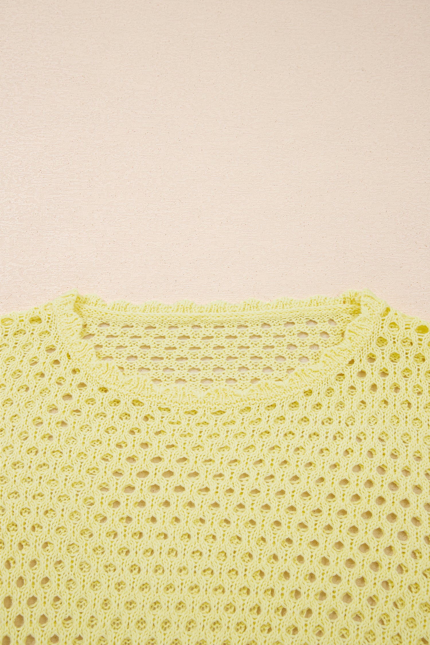 Scalloped Trim Hollow Out Knit Long Sleeve Top – Yellow Cream