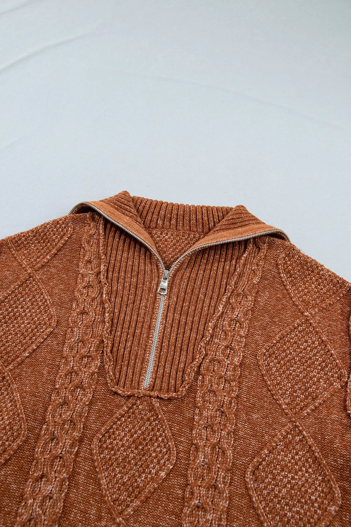 Zip-Up Cable Knit Drop Shoulder Sweater Dress – Clay