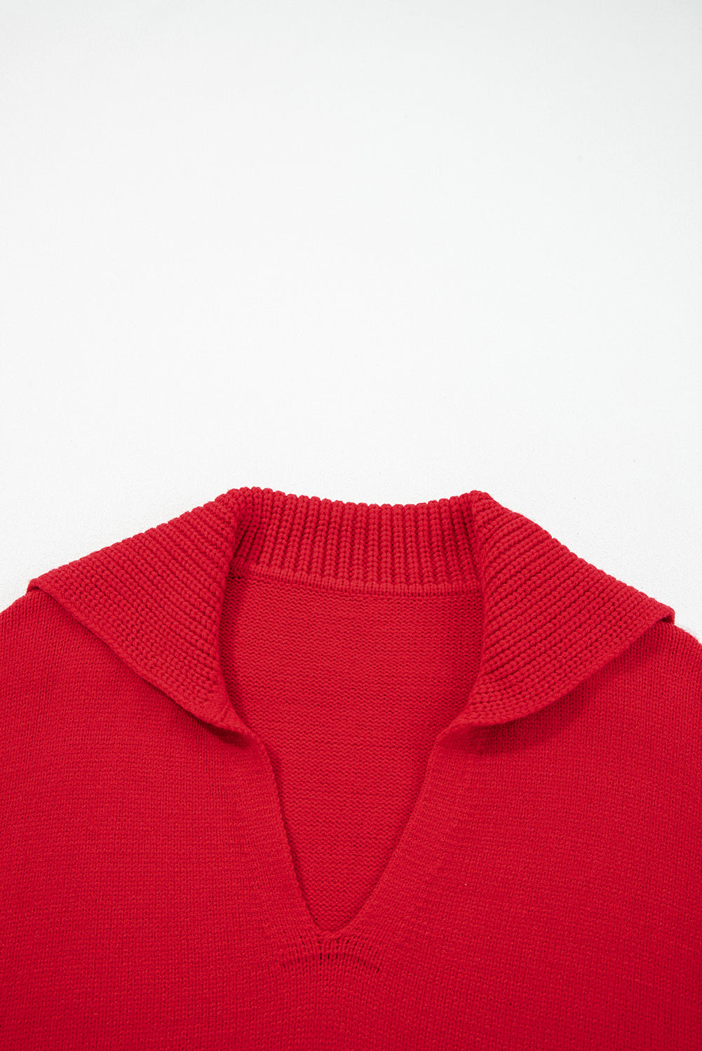 Collared V-Neck Ribbed Edge Sweater - eAura