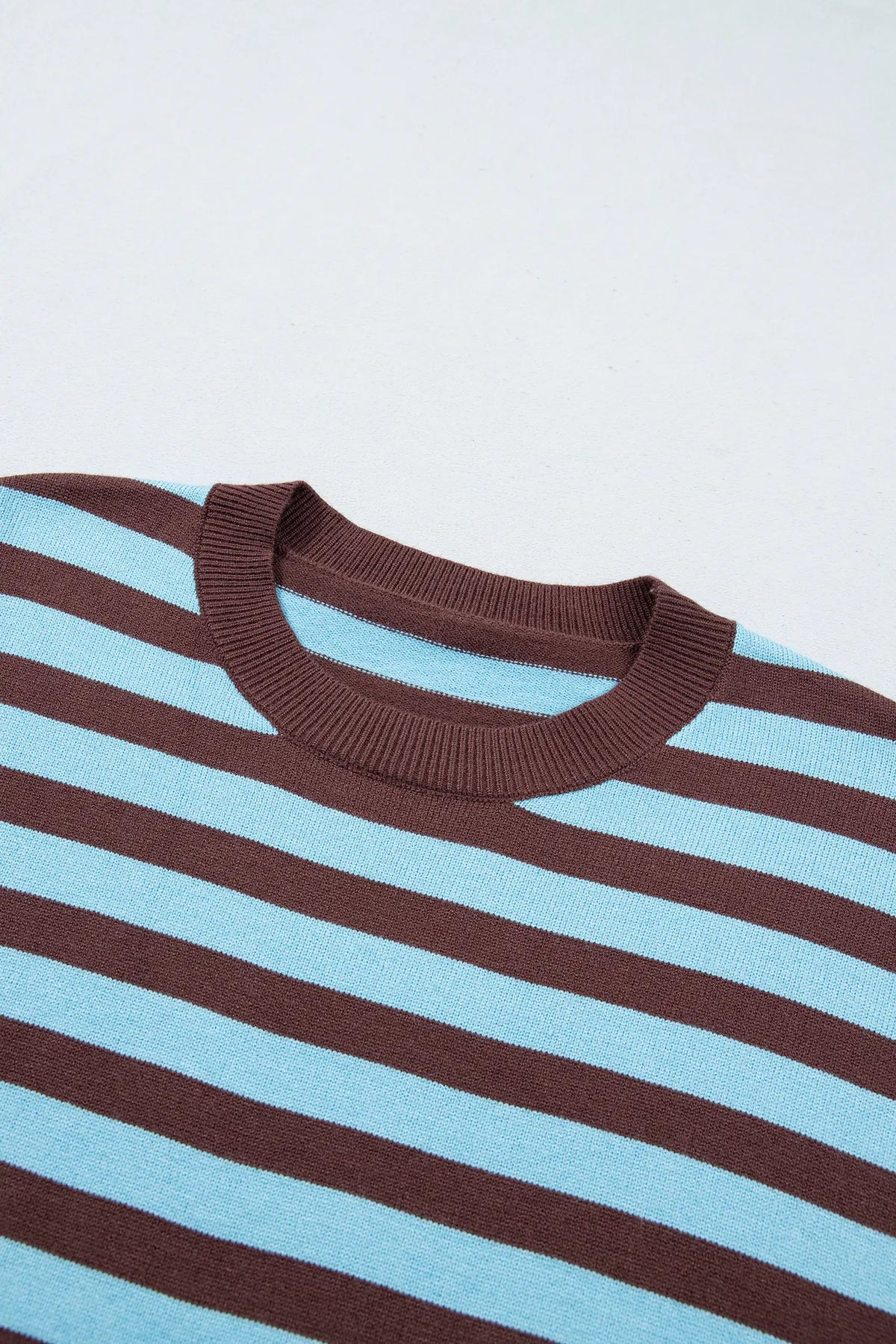 Colour Block Loose Crew Neck Cuffed Sweater – Brown Stripe