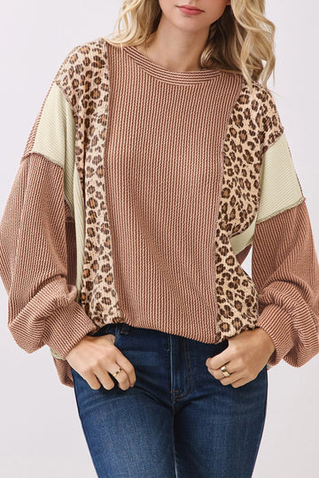 Leopard Print Colorblock Ribbed Knit Top – Dune