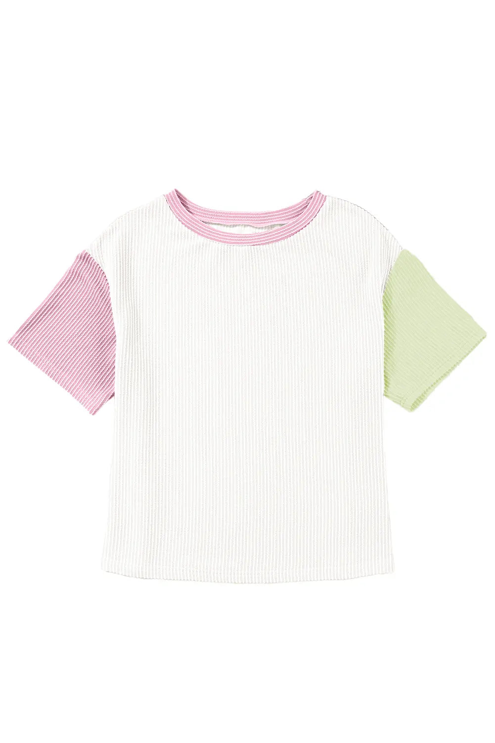 Corded Colourblock Crewneck Tee – White