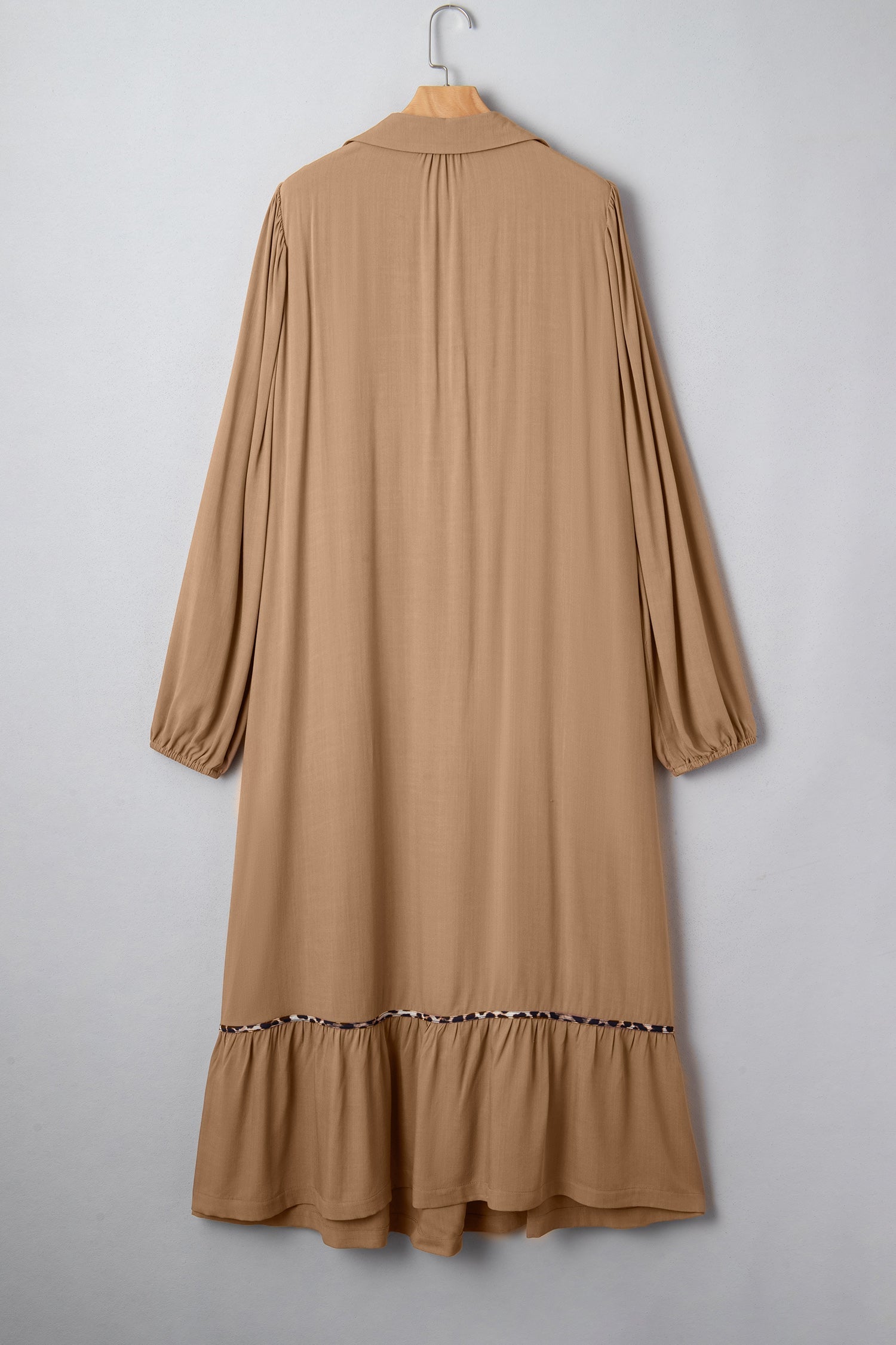 Smocked V-Neckline Leopard Piping Accent Bracelet Plus Size Long Dress - eAura