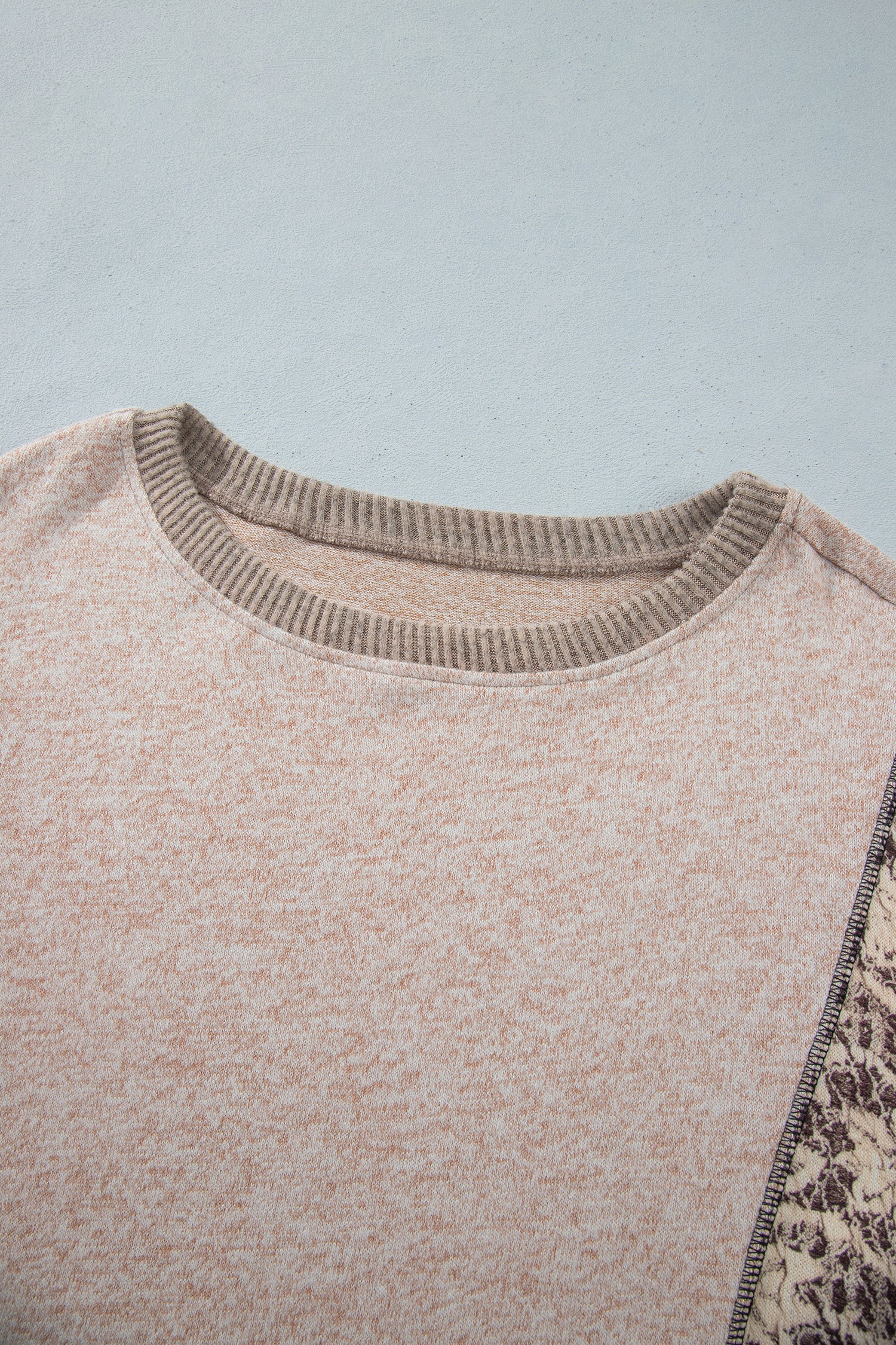 Khaki Floral Print Round Neck Long Sleeve Shift Top