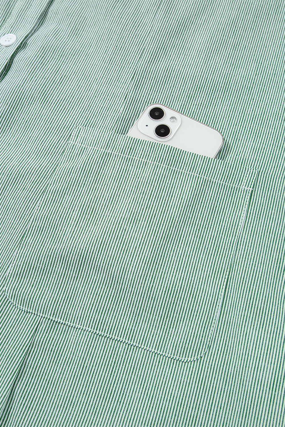 Green Stripe Frilled Sleeveless Collar Front Pocket Button Up Mini Dress eAura