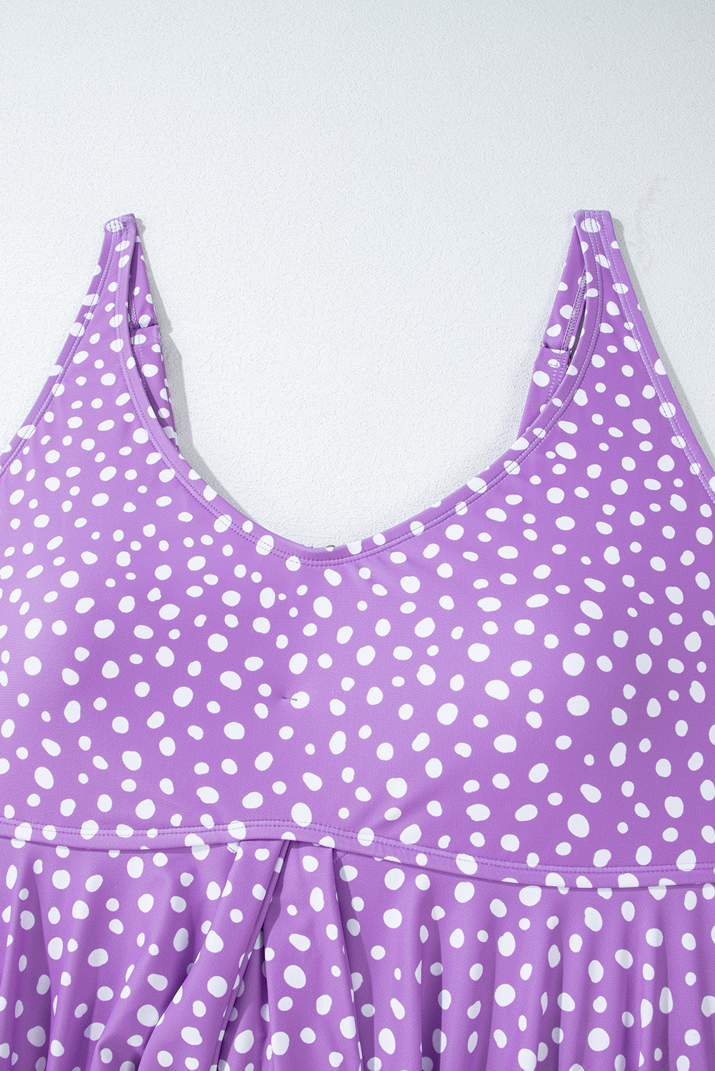 Purple Plus Size Polka Dot Print Ruffled Knotted V Neck Tankini Set BB Fashion Outlet