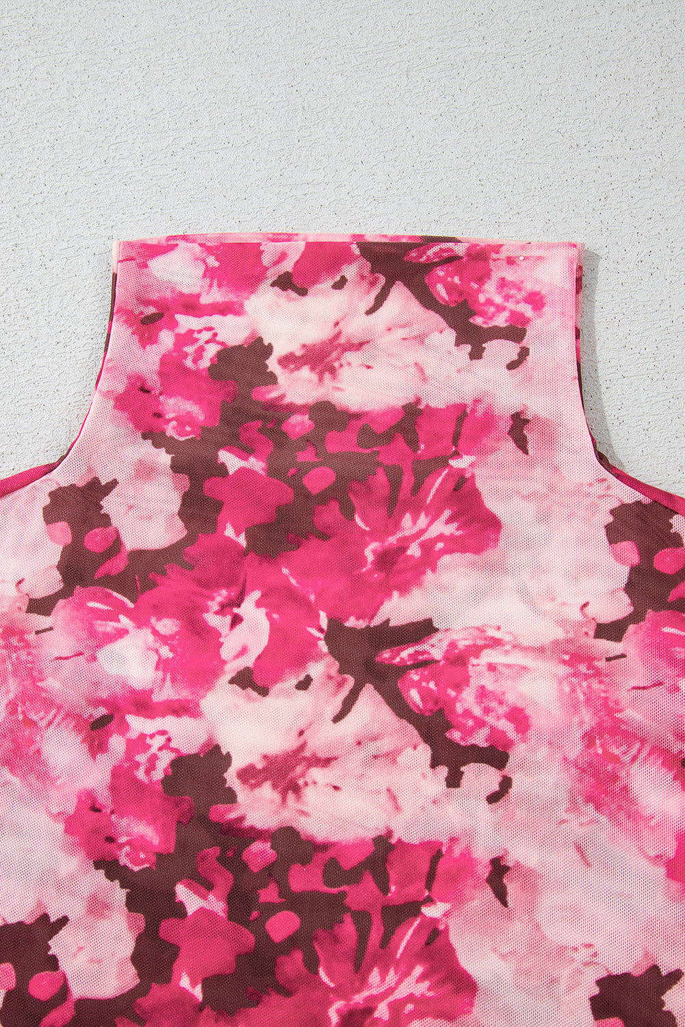 Floral Mesh Flounce Sleeve Mock Neck Blouse - eAura