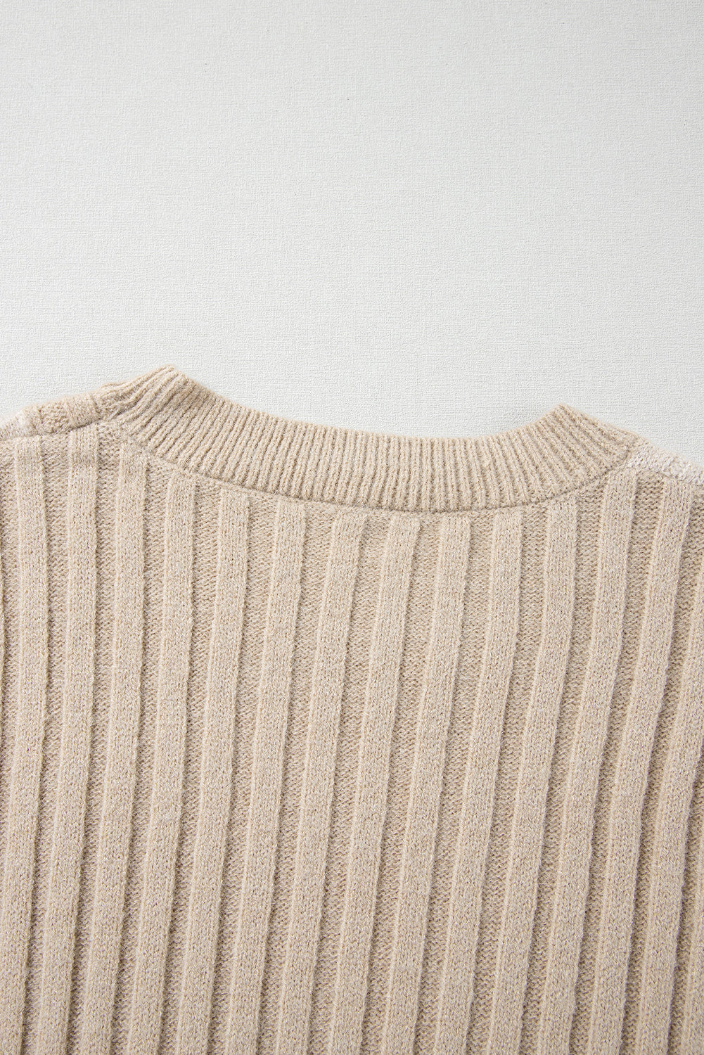 Khaki Cable Knit Colourblock Crew Neck Drop Shoulder Sweater eAura