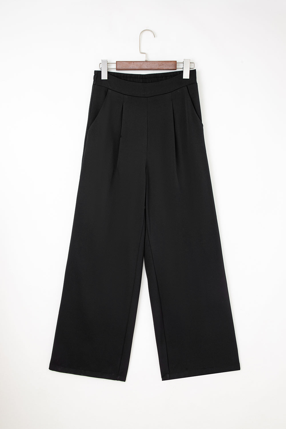 Pleated Detail Elastic High Waist Straight Trousers - eAura