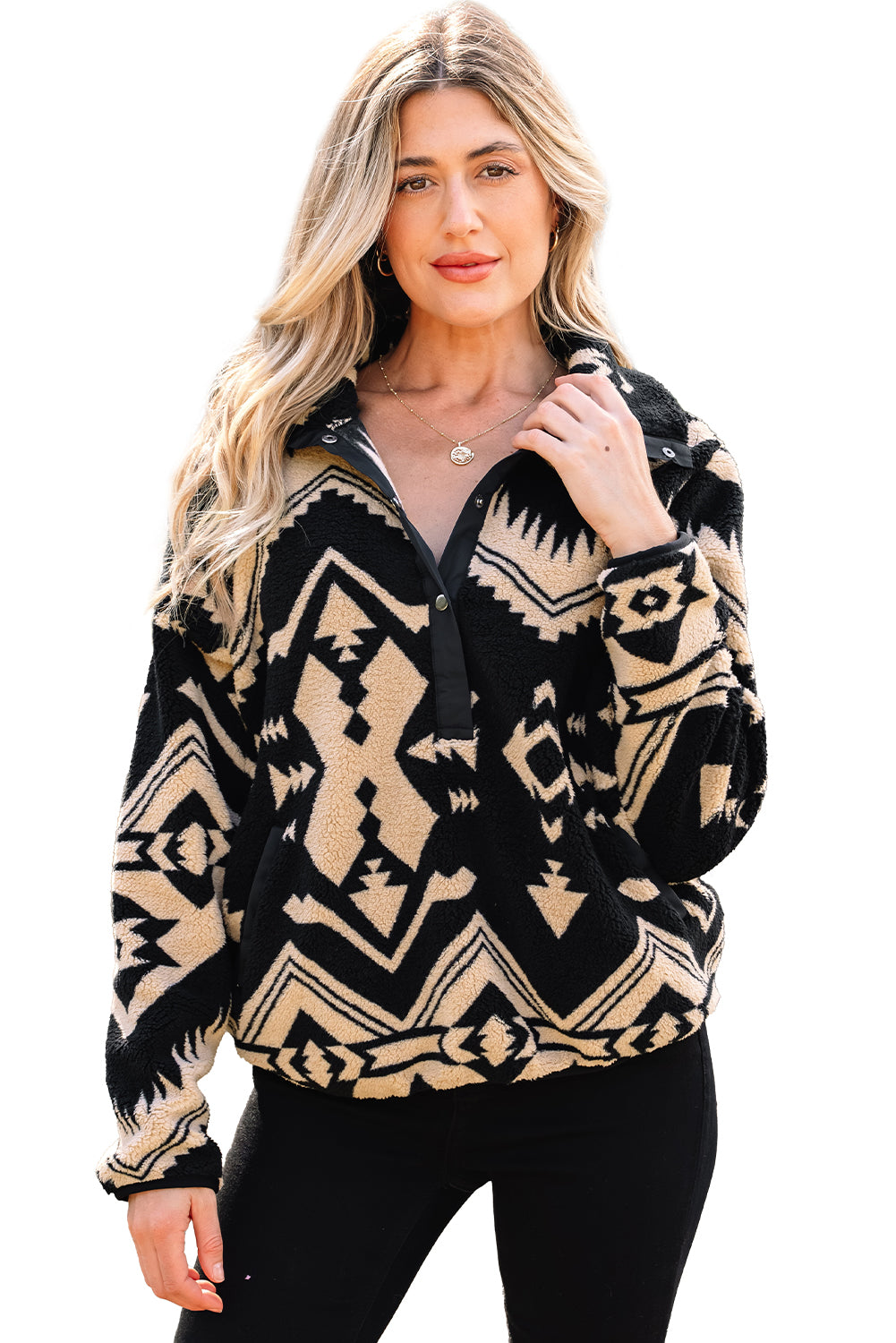 Western Aztec Half Zip Plush Sweatshirt - eAura