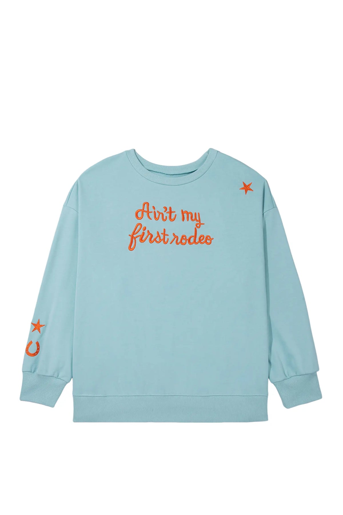 Letter Print Round Neck Loose Fit Long Sleeve Plus Size Sweatshirt – Haze Blue