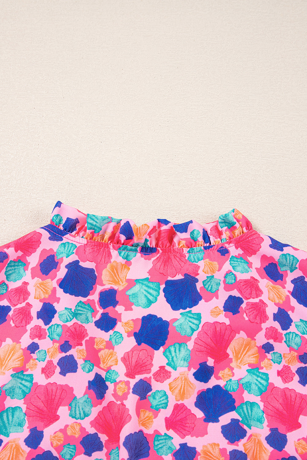 Rose Red Abstract Print Ruffled Sleeve V Neck Blouse eAura