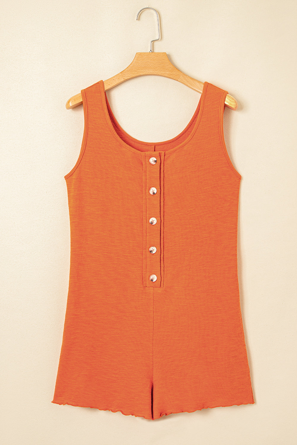 Grapefruit Orange U Neck Button Front Sleeveless Romper eAura
