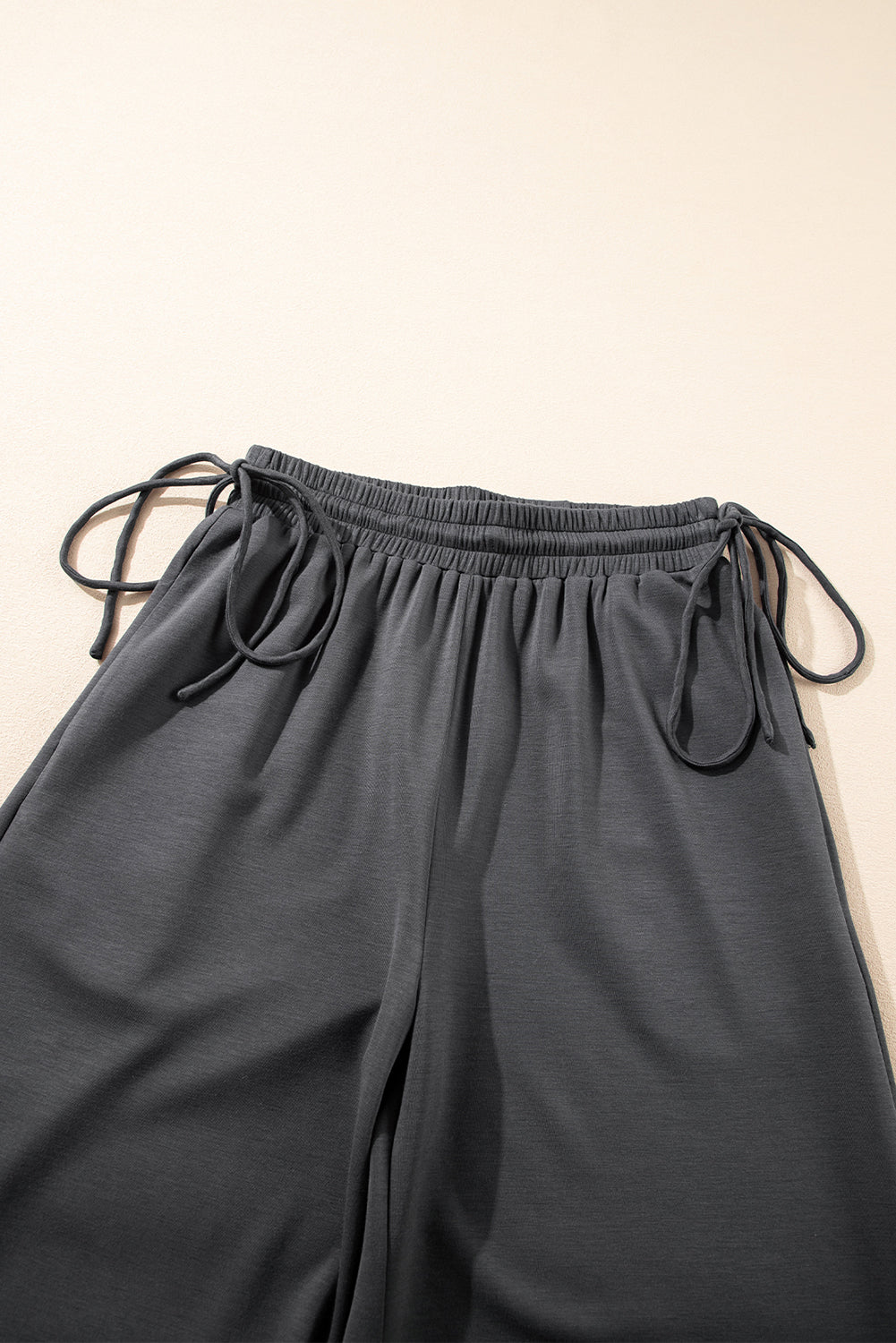 Dark Grey Drawstring Side Crewneck Tee and Loose Trousers Set eAura