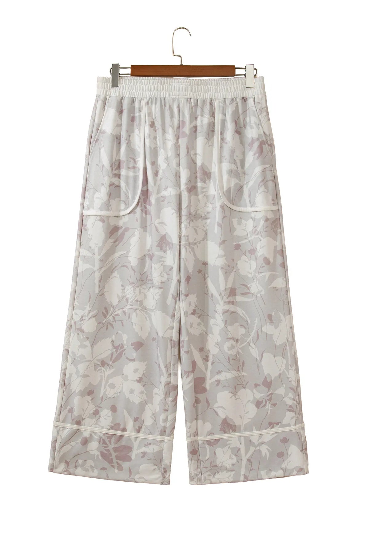 Floral Camo Print Contrast Trim Plus Size Loose Pants – Grey