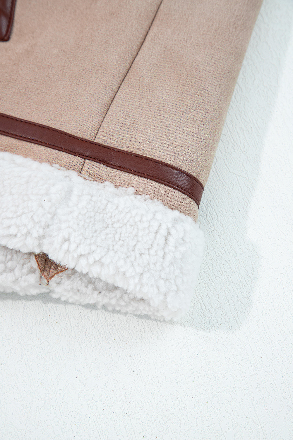 Sherpa Lined Faux Suede Lapel Collar Gilet Sleeveless Jacket - eAura