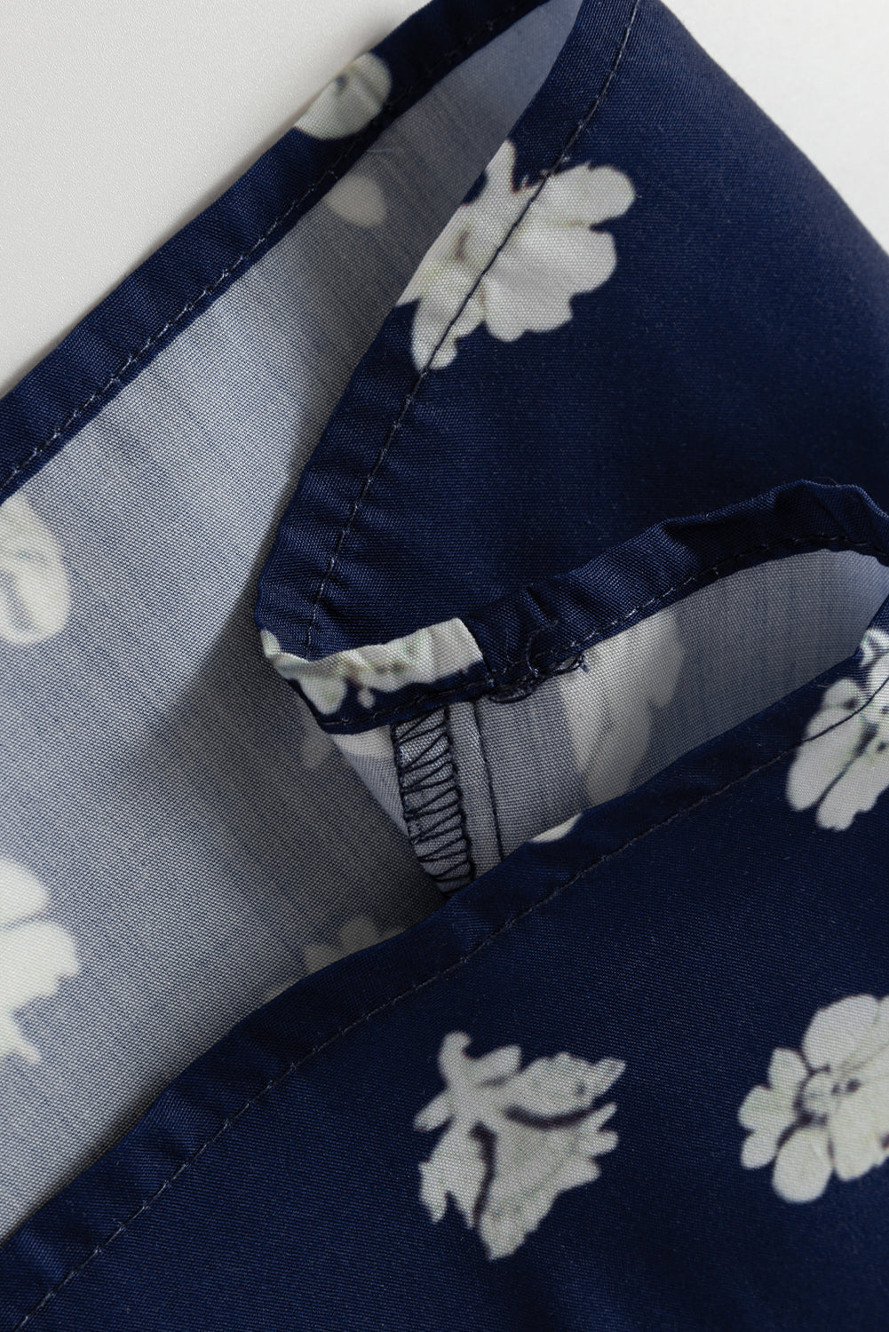 Blue Floral Print Half Sleeve Contrast Trim V Neck Blouse Dear-Lover Dropshipping