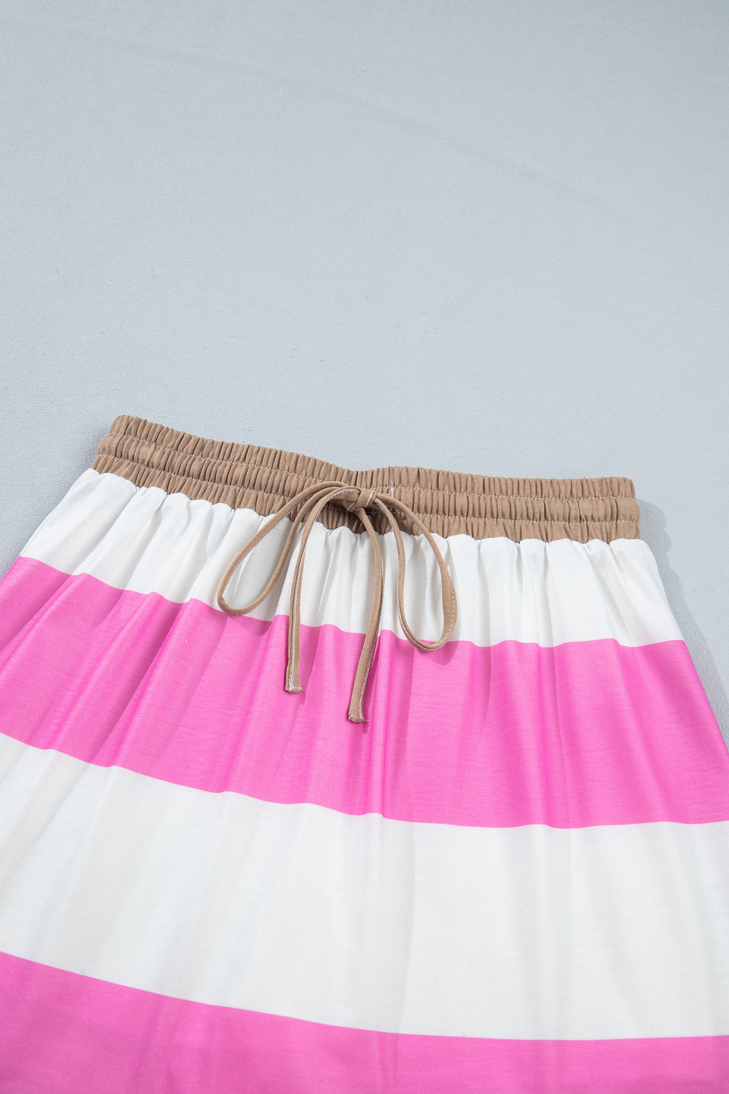 Colorblock Trim Polo Tee Drawstring Mini Skort 2pcs Set – Rose Stripe