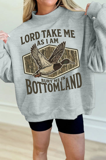 Exposed Seam Mock Neck Western Print Duck Sweatshirt – Gray