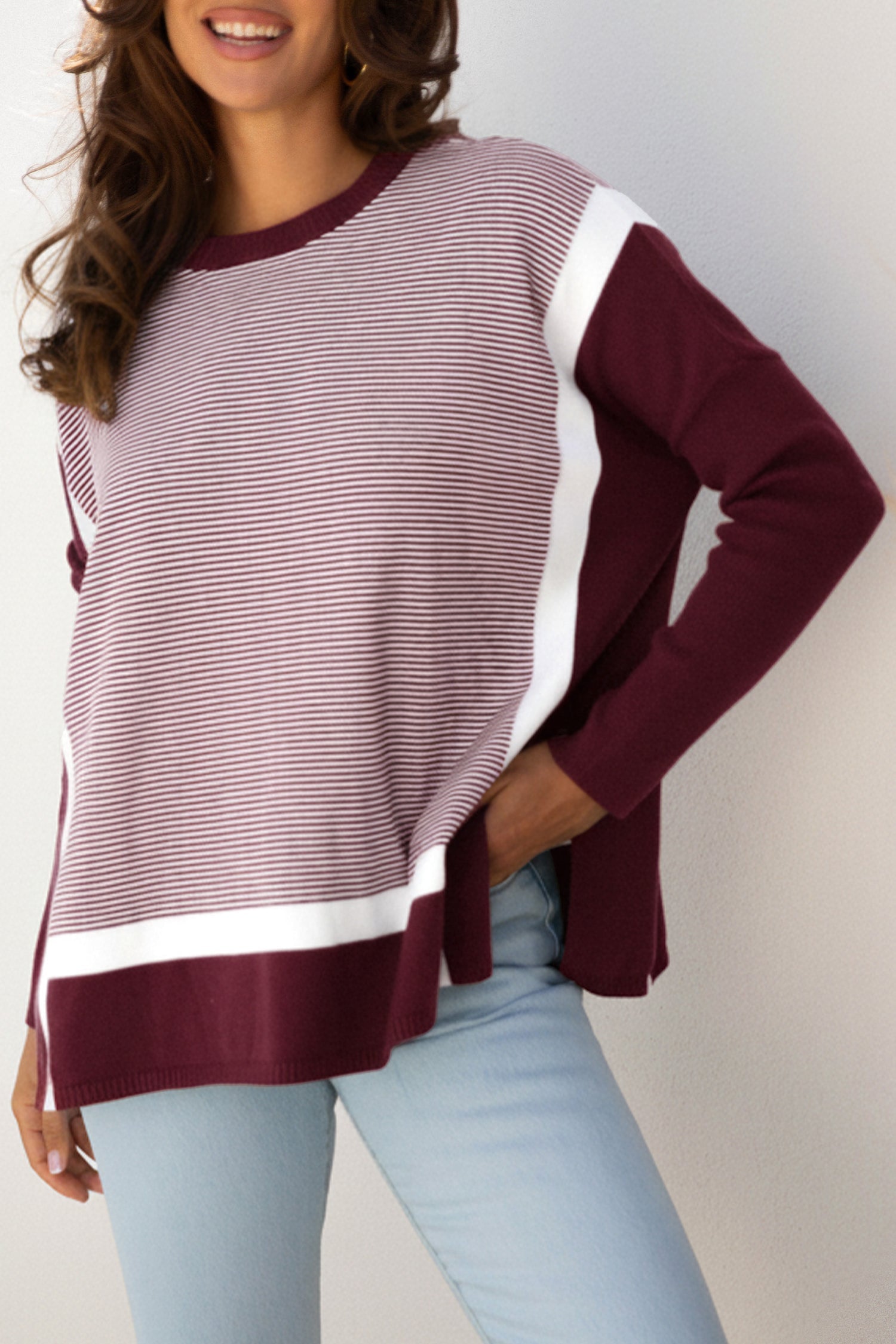 Striped Dolman Oversize Tunic Sweater - eAura