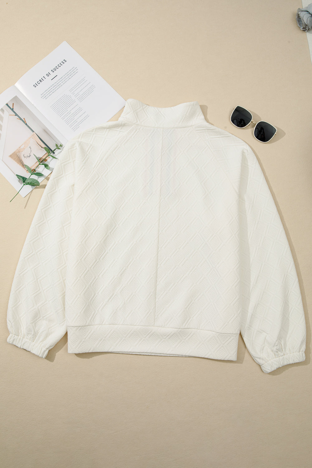 Beige Plus Size Rhombus Texture Contrast Striped Collar Baggy Sweatshirt Dear-Lover Dropshipping