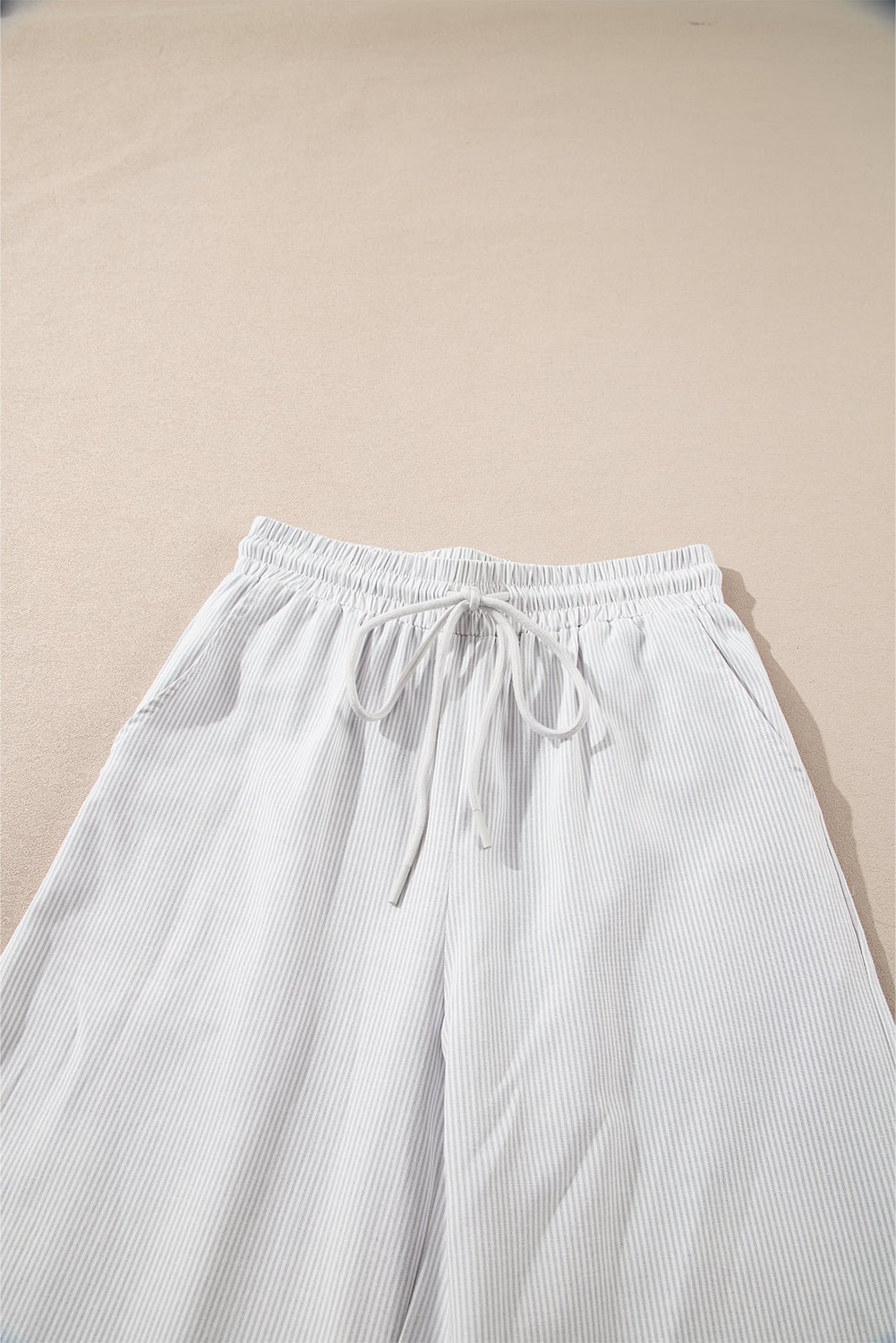 Stripe Zip up Collar Ruffled Sleeve Tee and Wide Leg Trousers Co-ord eAura