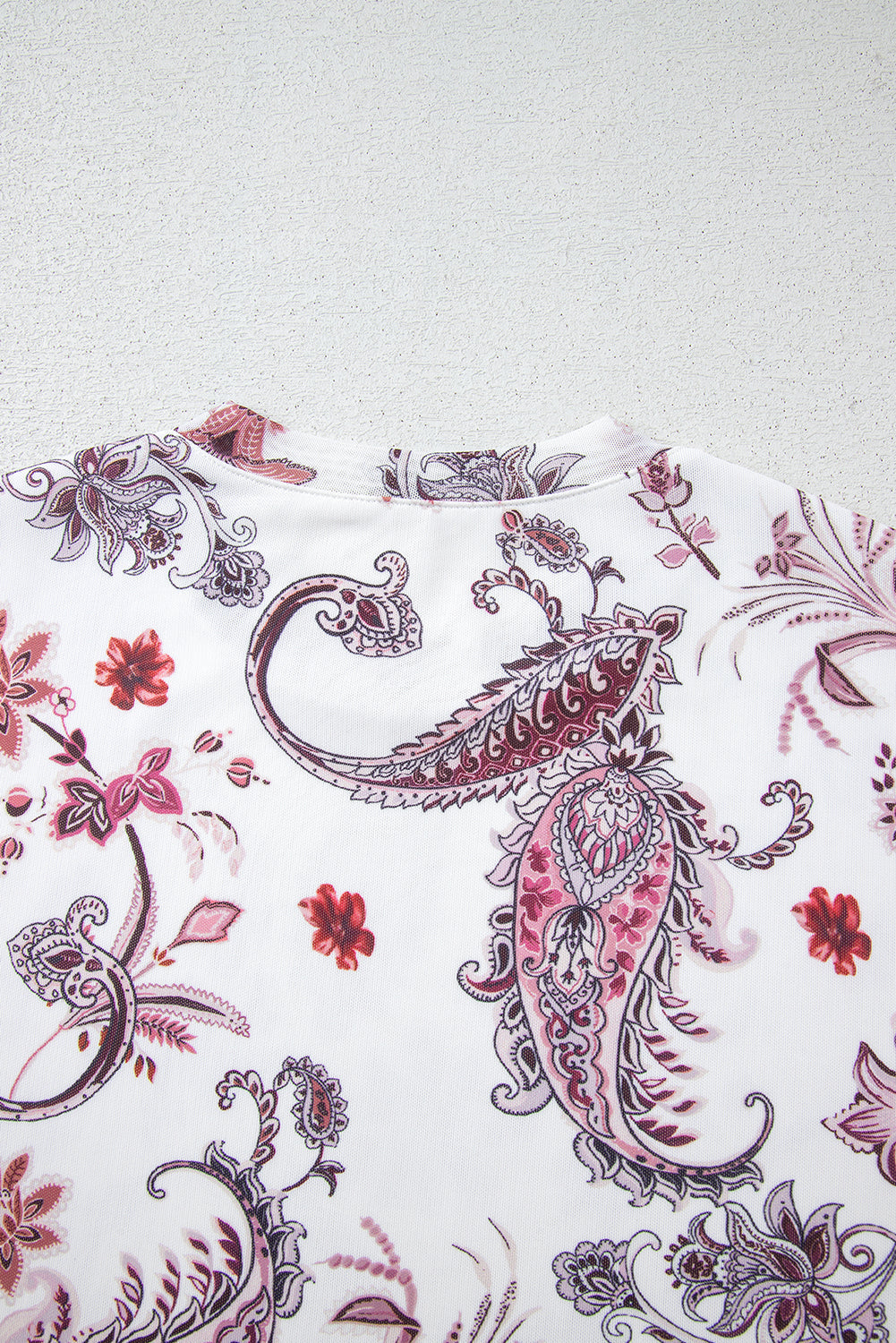 White Vintage Paisley Mock Neck T Shirt eAura