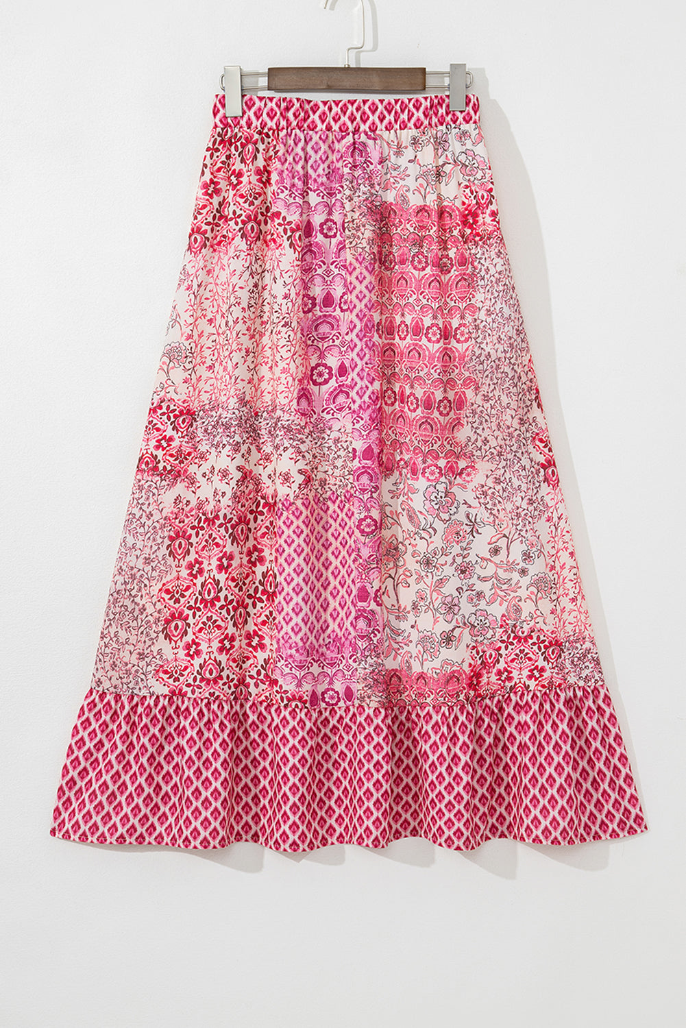 Red Boho Pattern Print Tassel Drawstring High Waist Maxi Skirt - eAura