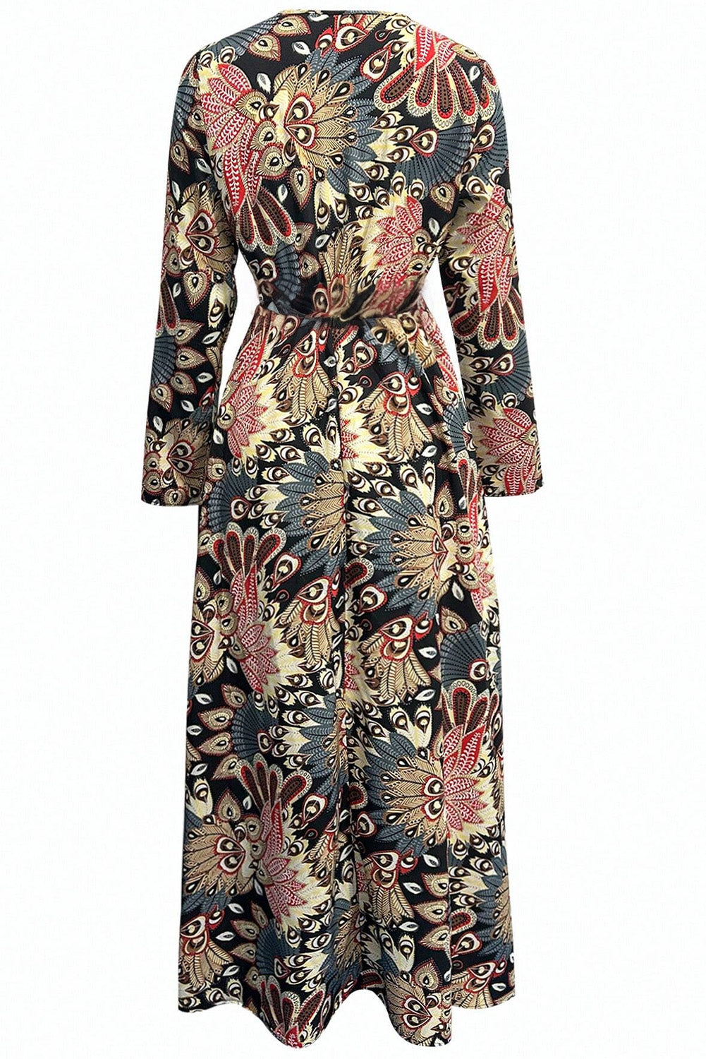 Black Floral Print V Neck Wrap High Waist Maxi Dress Beagle Boutique Fashion Outlet