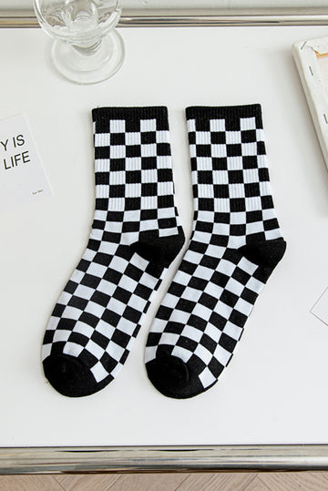 Checkerboard Print Crew Socks