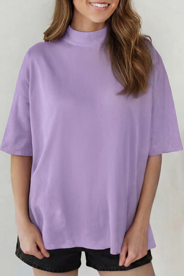Solid Colour High Neck Oversize Tee – Wisteria
