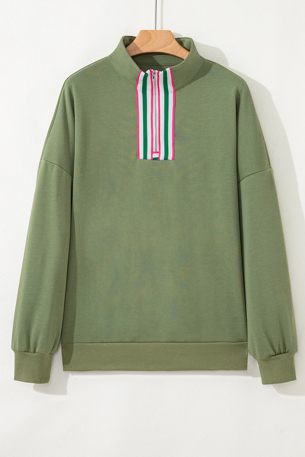 Contrast Striped Patchwork Zip Collar Pullover Sweatshirt eAura