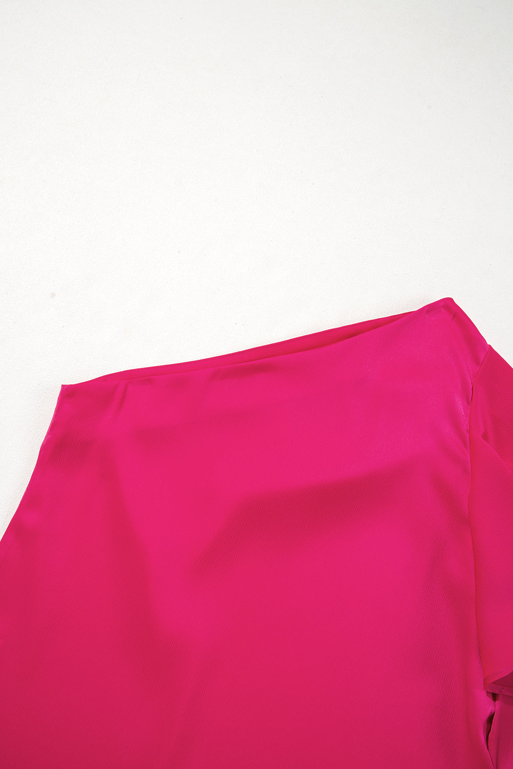 Strawberry Pink Asymmetric Shoulder Ruffle Sleeve Elegant Blouse eAura