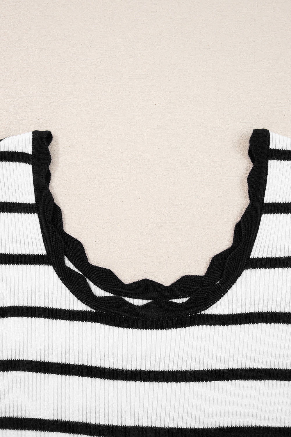 Scalloped Trim U-Neck Striped Ribbed Slim Sweater Dear-Lover Dropshipping