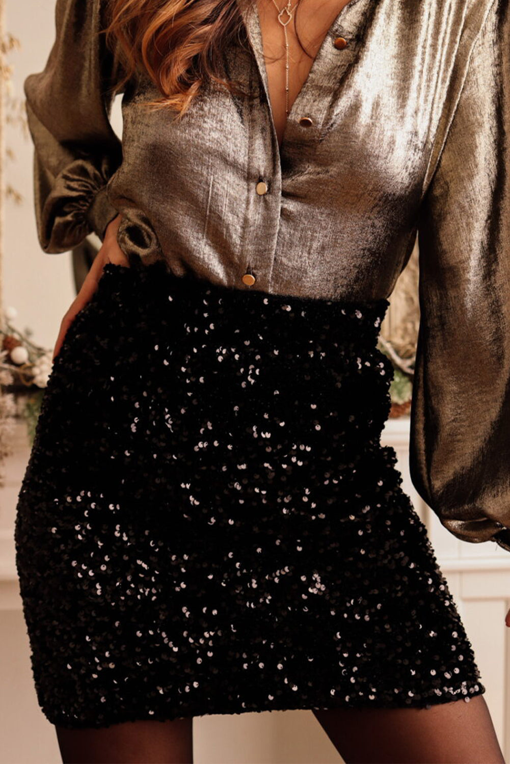 Black Sequin Bodycon Mini Skirt - eAura