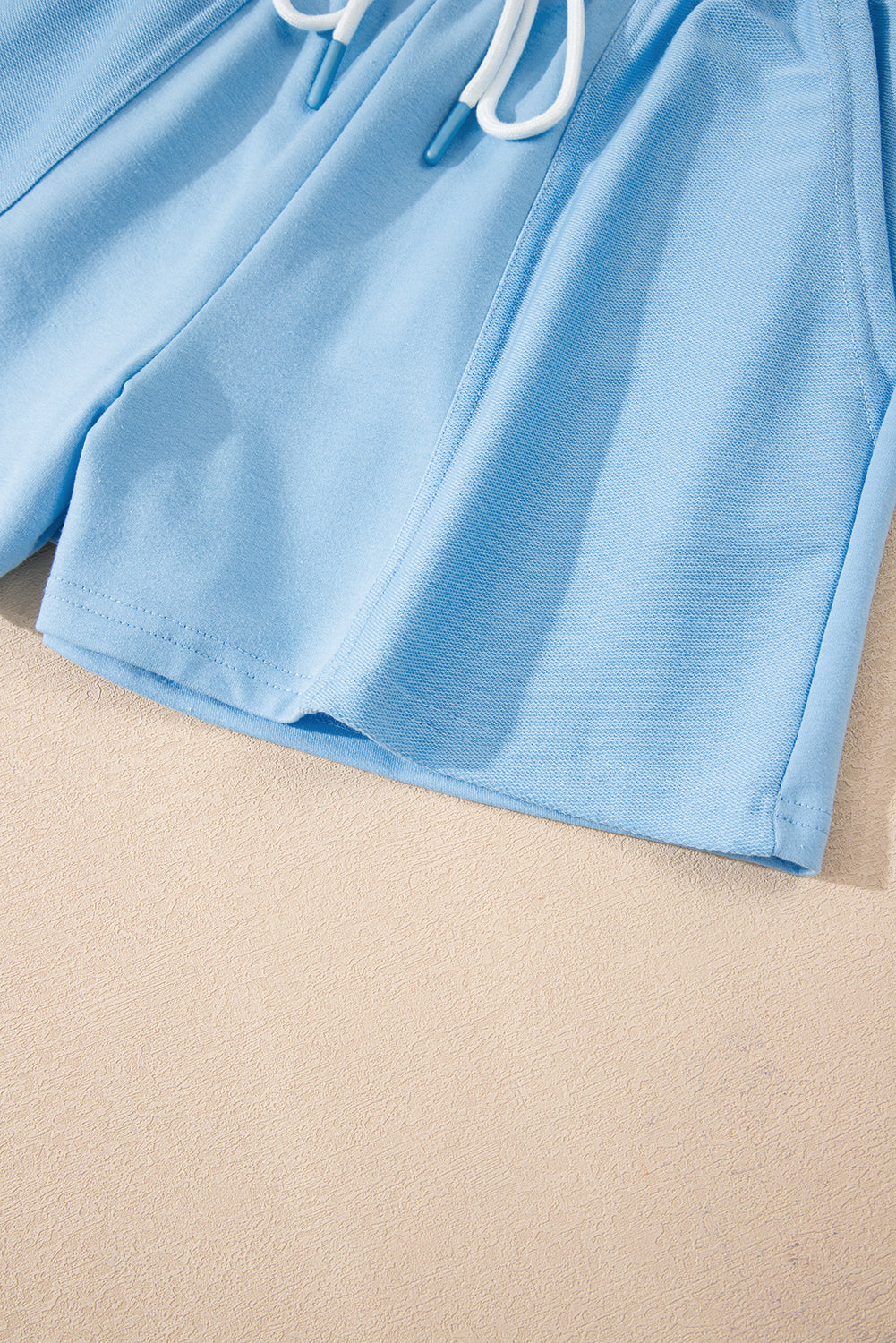 Myosotis V Neck Drop Shoulder Tee and Patchwork Drawstring Shorts Set eAura