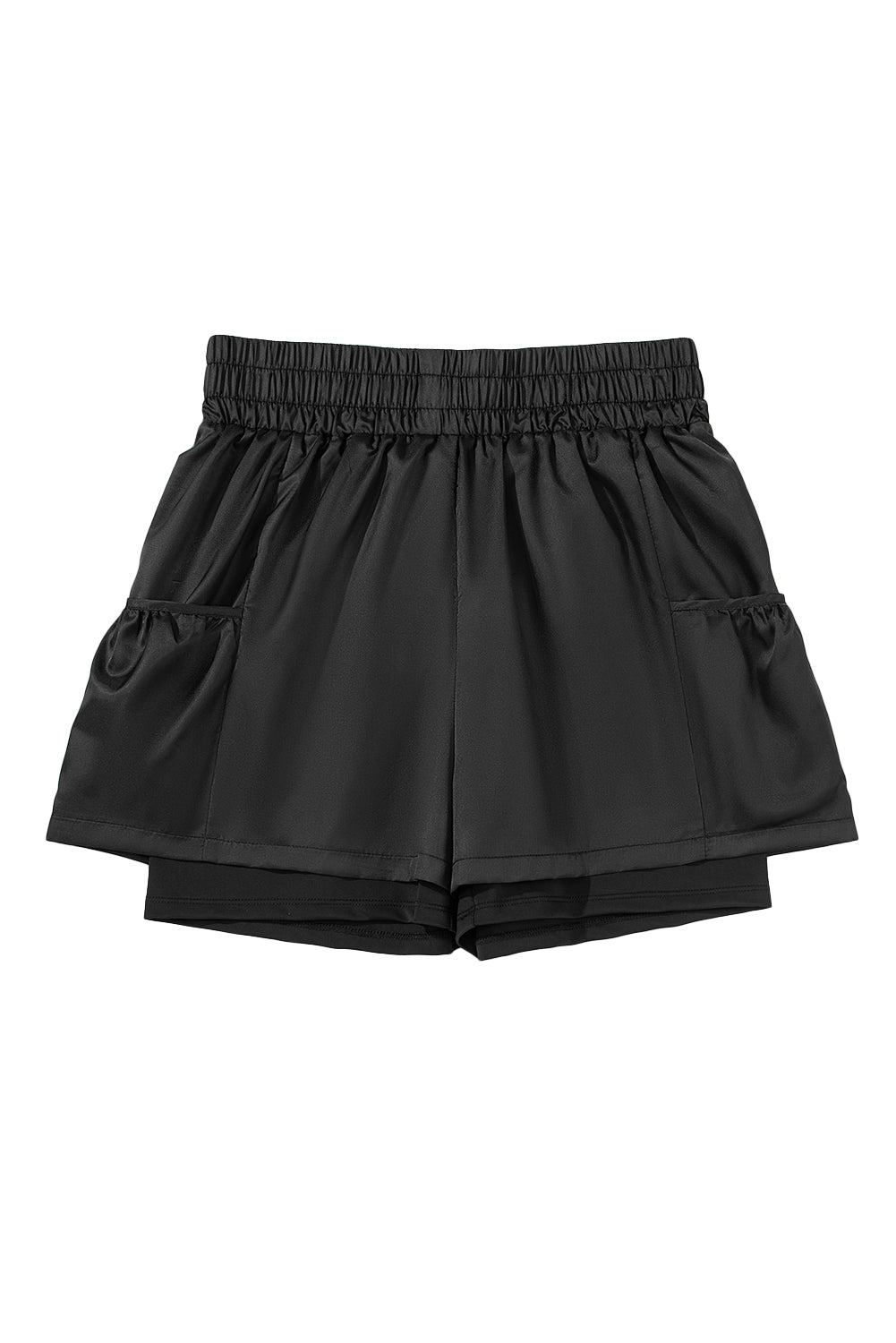 Black Elastic High Waist Pocketed Casual Shorts eAura
