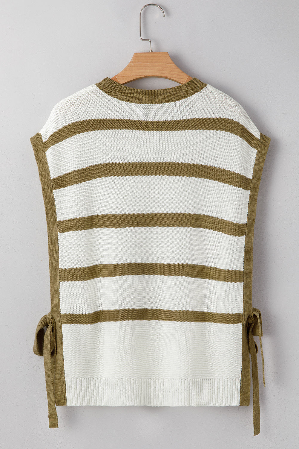 Khaki Stripe Tie Open Side Sweater Knit Top eAura