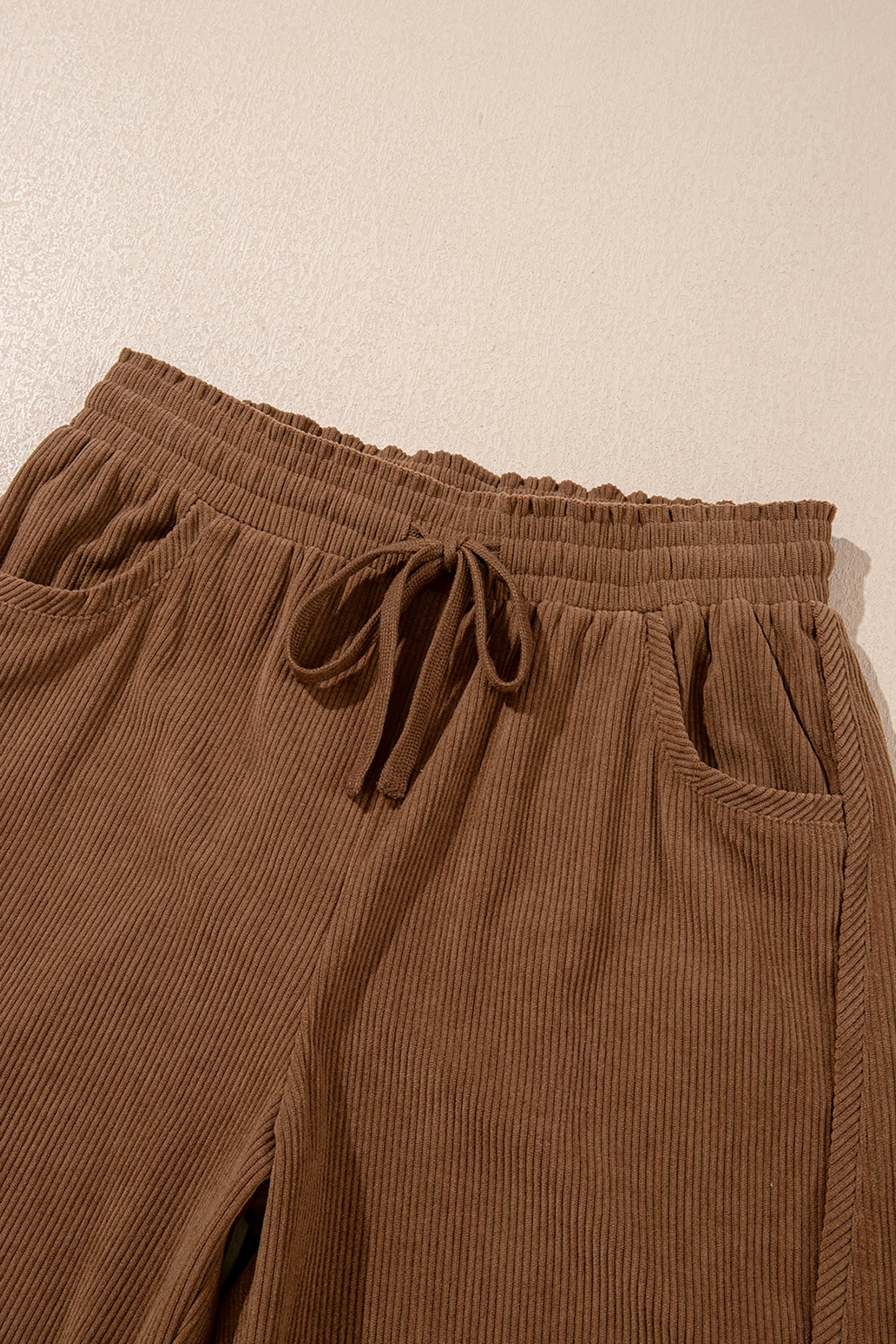 Coffee Corduroy Elastic Waist Drawstring Cargo Pants – Brown