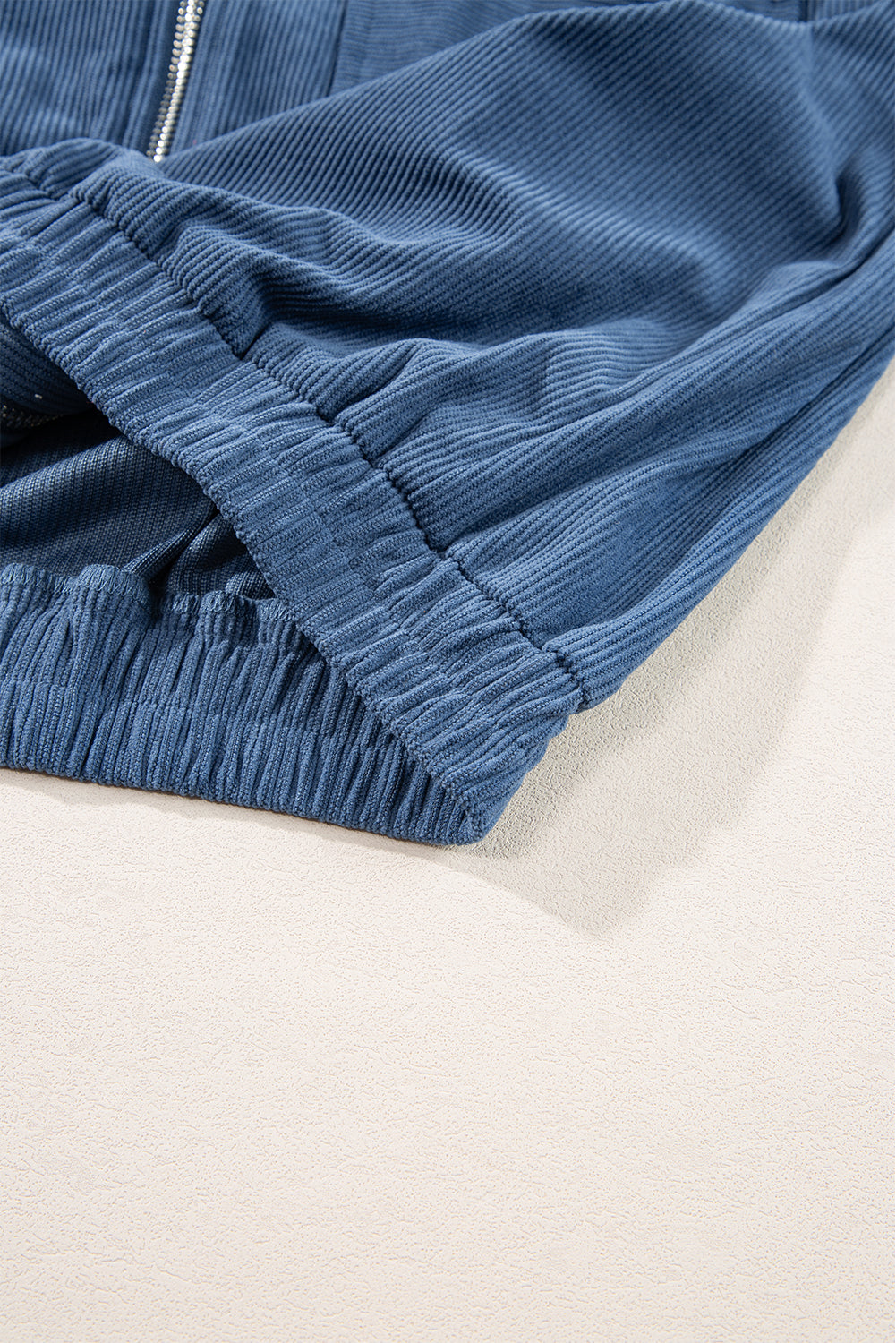 Real Teal Corduroy Drawstring Hooded Pocket Zip Up Jacket eAura