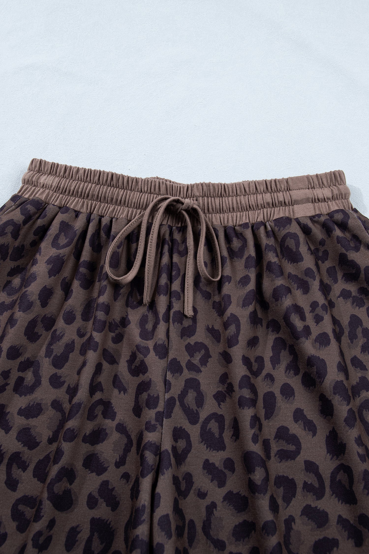 V Neck Collar Leopard Printed 2pcs Short Set – Khaki