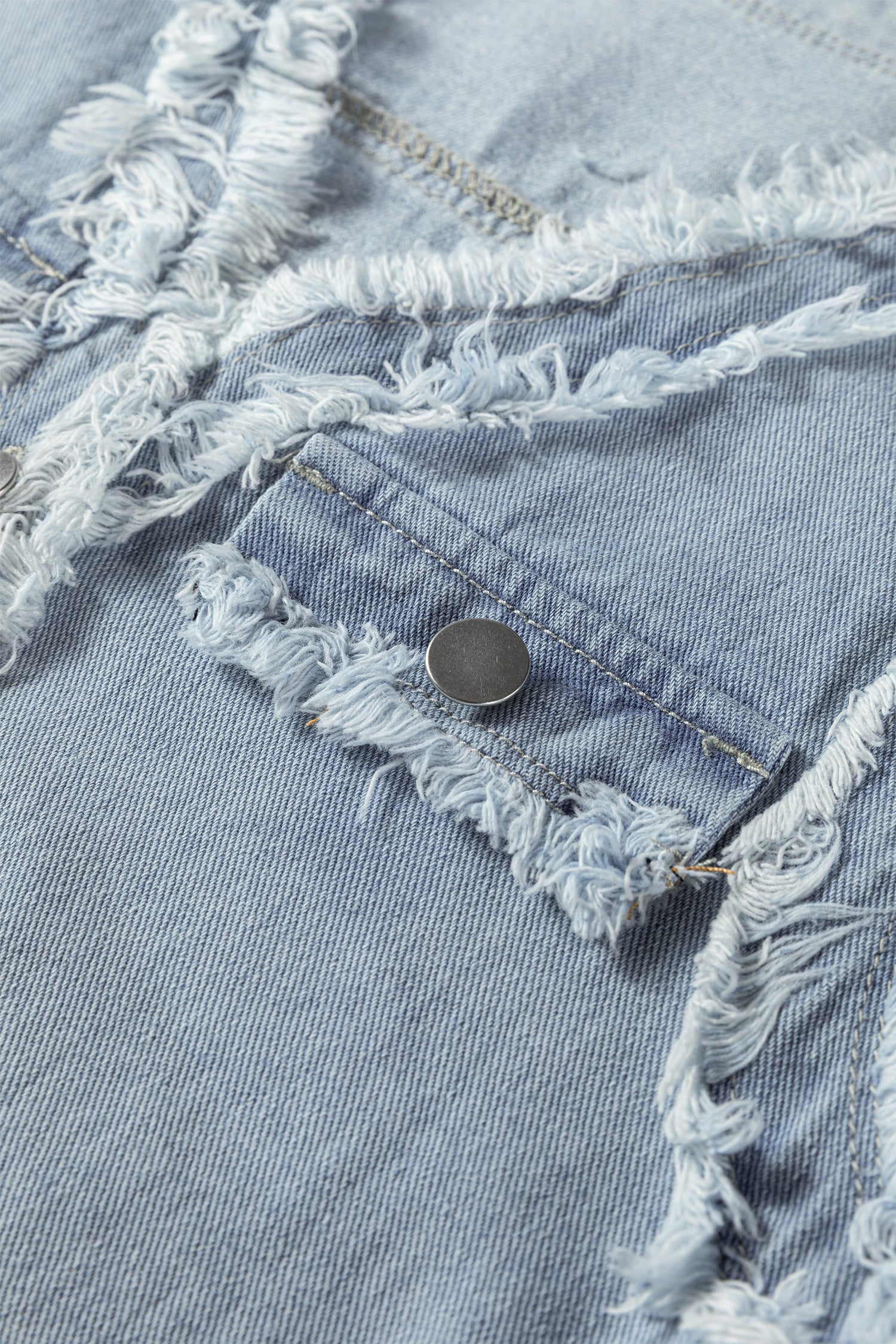 Frayed Edge Flap Pockets Denim Vest Jacket - eAura