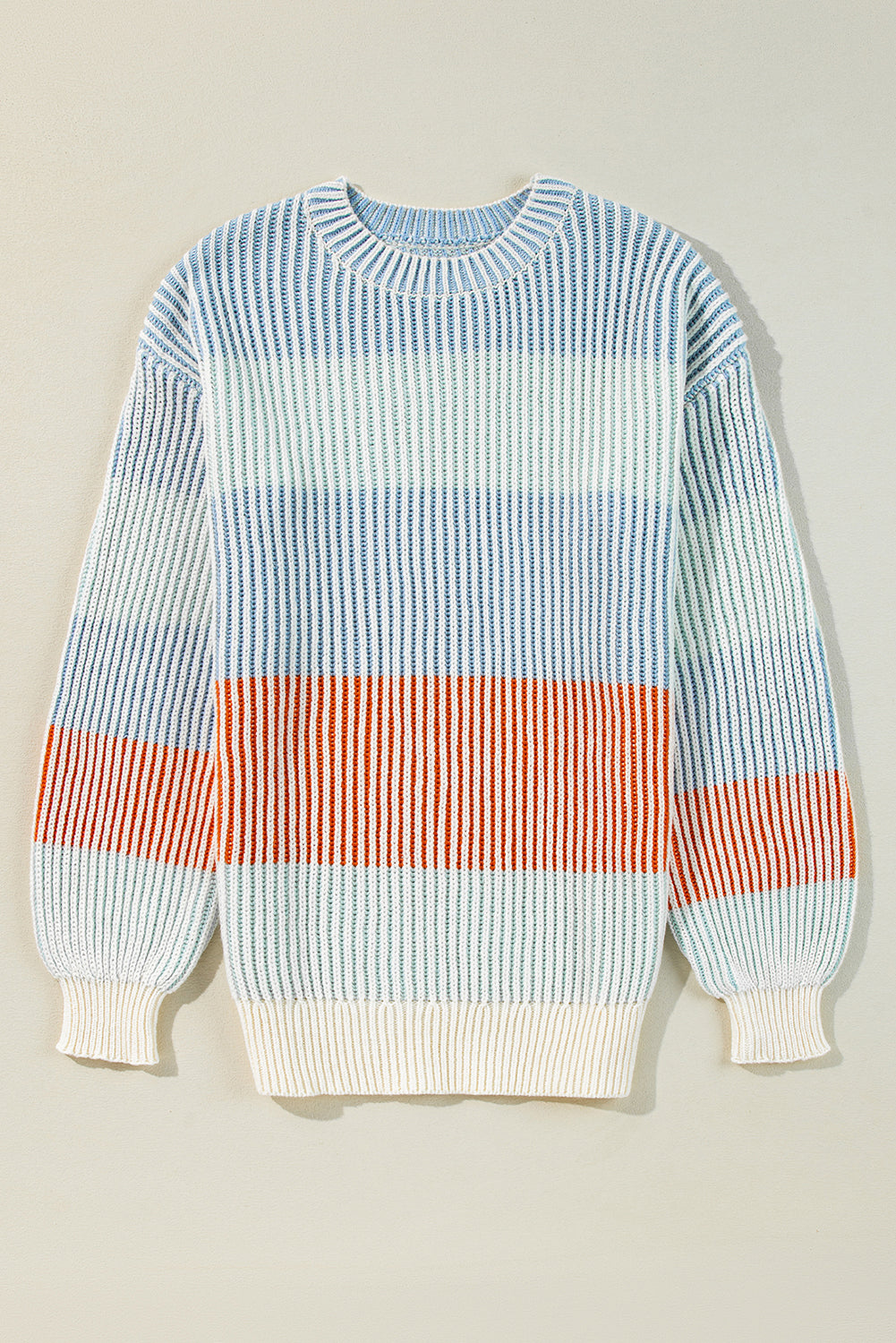 Multicolour Colourblock Textured Knit Bubble Sleeve Sweater eAura