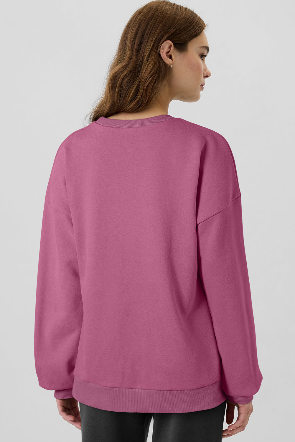 Valerian Solid Fleece Lined Drop Shoulder High Low Sweatshirt eAura