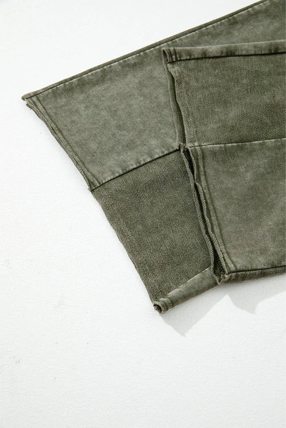 Vineyard Green Mineral Wash Tiered Wide Leg Patchwork Drawstring Pants