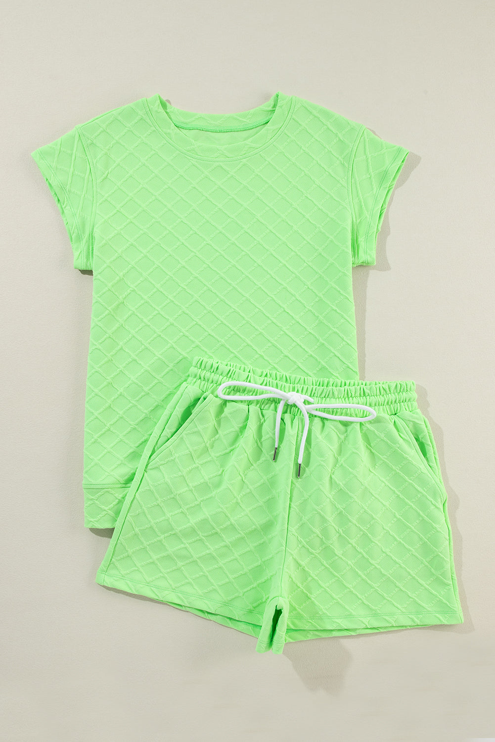 Checkered Textured Tee and Drawstring Shorts Co-ord eAura
